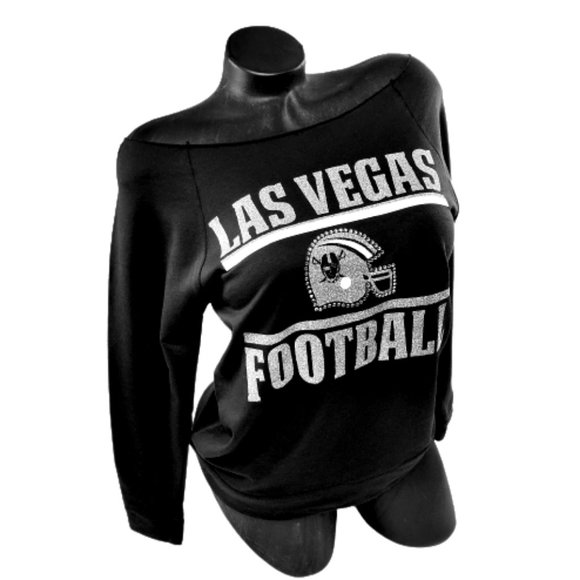 Las Vegas Football Black Sweatshirt with Shiny Lettering & Crystals. - Picture 2 of 6